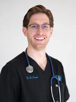 Dr. Ben Gregario - male veterinarian with brown hair wearing glasses